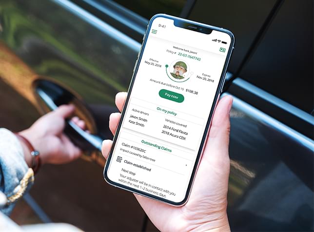 The General Insurance mobile app open on a cell phone in a person's hand.